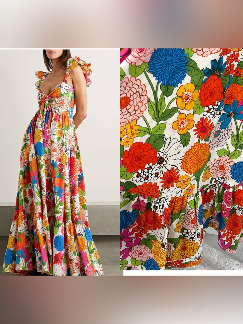 CARA CARA Ileana Maxi Dress Garden Floral Cotton Poplin Summer Ruffle Size XS